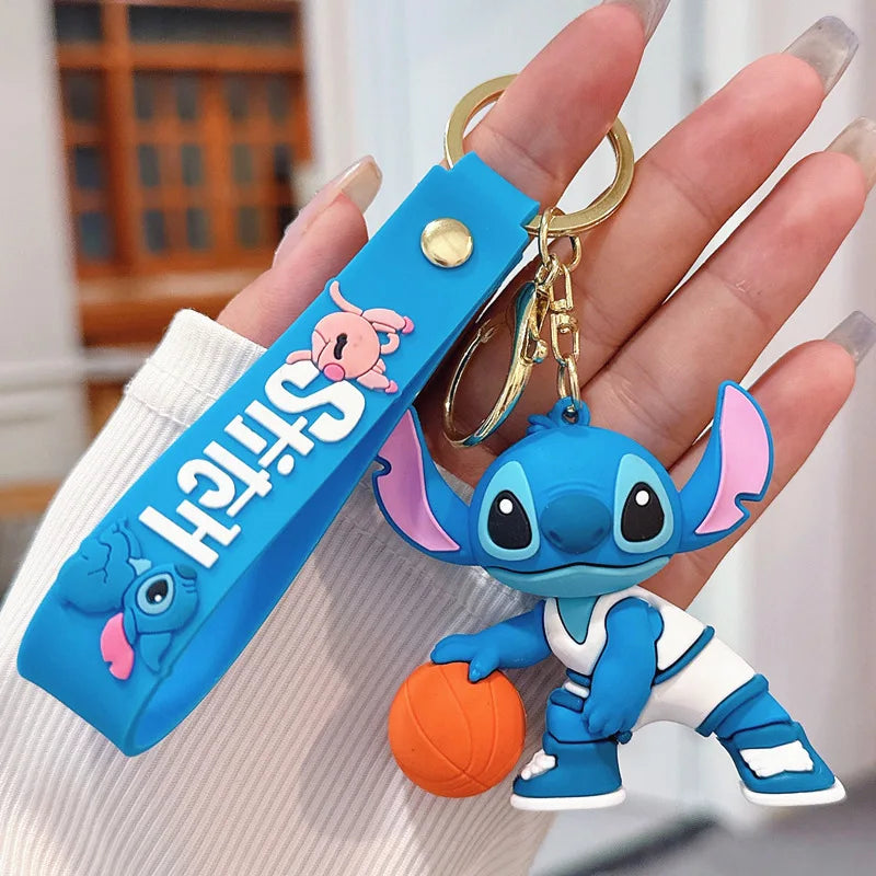 Wholesale Anime Disney Keychain New Mickey Mouse Minnie Lilo & Stitch Doll Keyring Ornament Key Chain Car Pendant Kid Toys Gifts