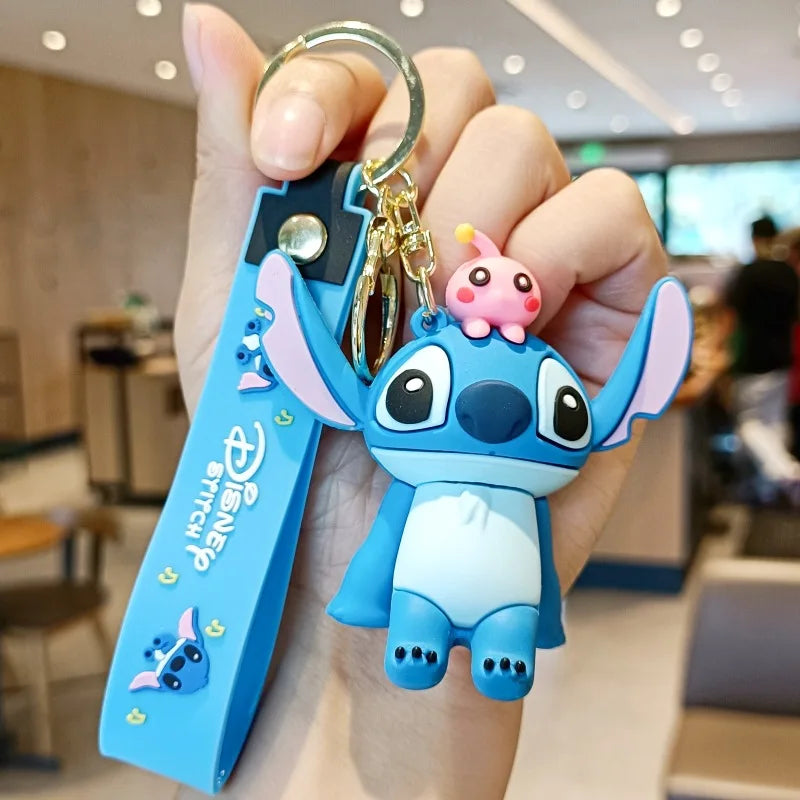 Wholesale Anime Disney Keychain New Mickey Mouse Minnie Lilo & Stitch Doll Keyring Ornament Key Chain Car Pendant Kid Toys Gifts
