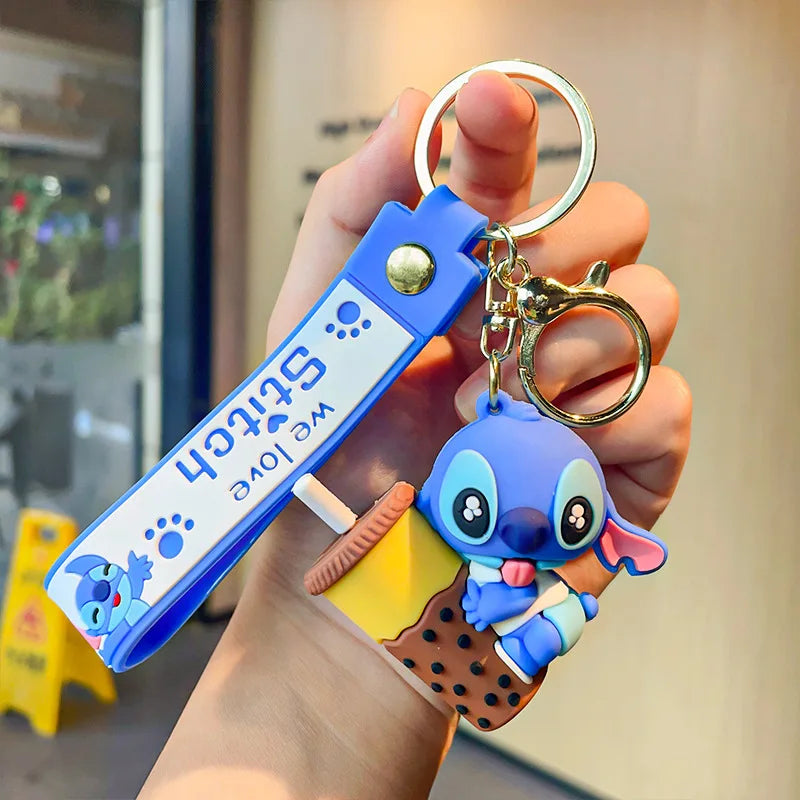 New Cartoon Anime Disney Keychain Mickey Mouse Minnie Lilo & Stitch Doll Keyring Ornament Key Chain Car Pendant Kids Toys Gift