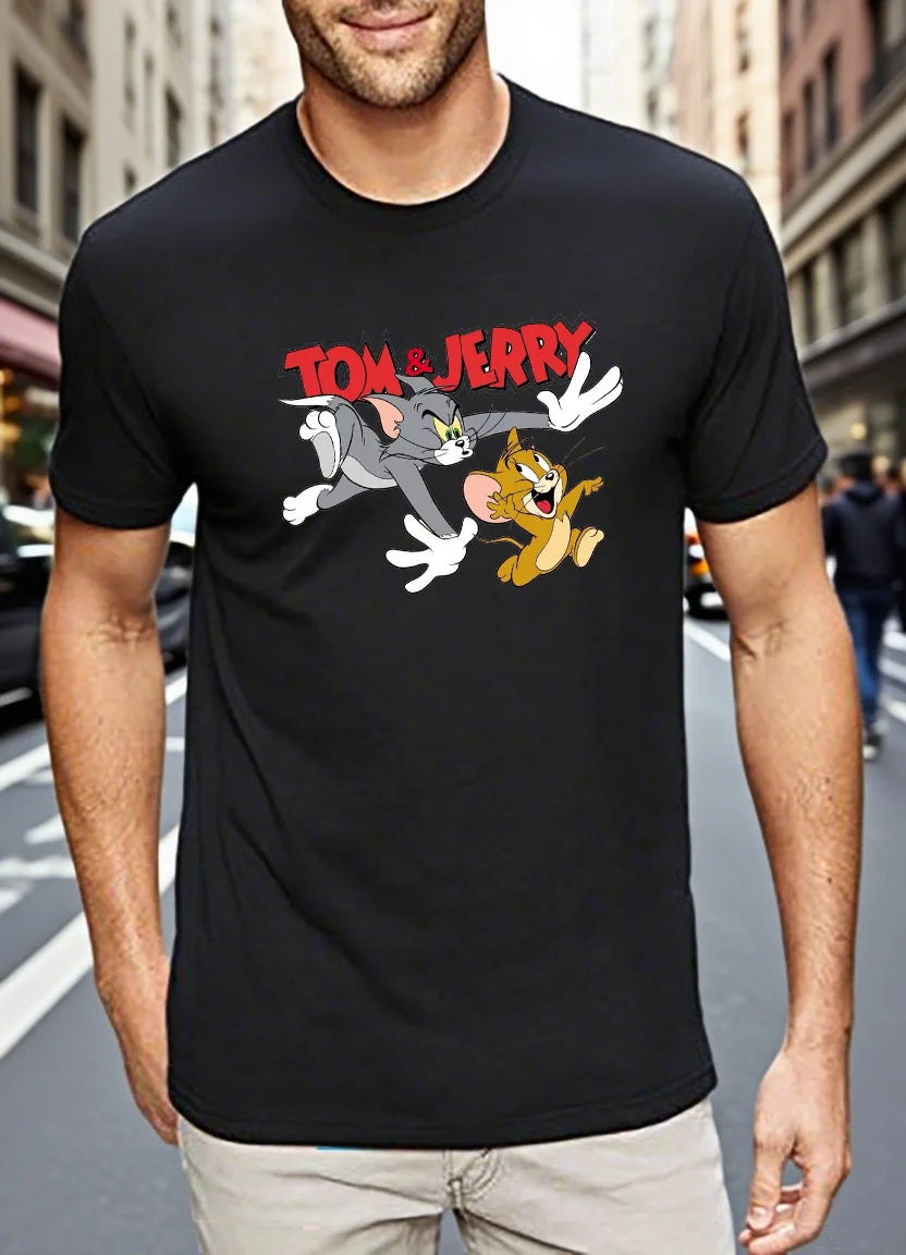 Men's T-shirts 100% Cotton Graphic T-Tom And Jerry Print Tees Y2k Funny New in Tops & Tees Personalized Gifts for Men Streetwear