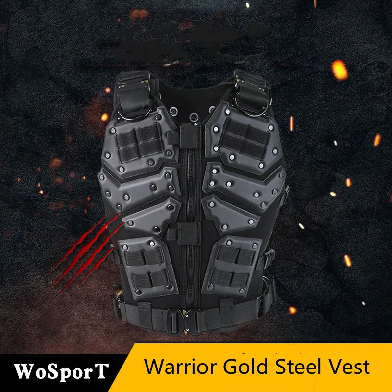 Tactical Gold Steel Vest Military Combat Vest Men's Tactical Hunting Vest Army Adjustable Armor Outdoor CS Training Vest Airsoft