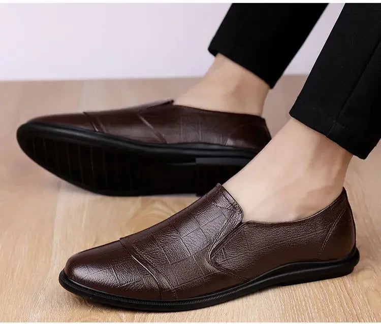 Social Shoe Male Spring Autumn Brown Men's Formal Shoes Round Toe Black Official Leather Casual Cowhide Footwear Clothing Office
