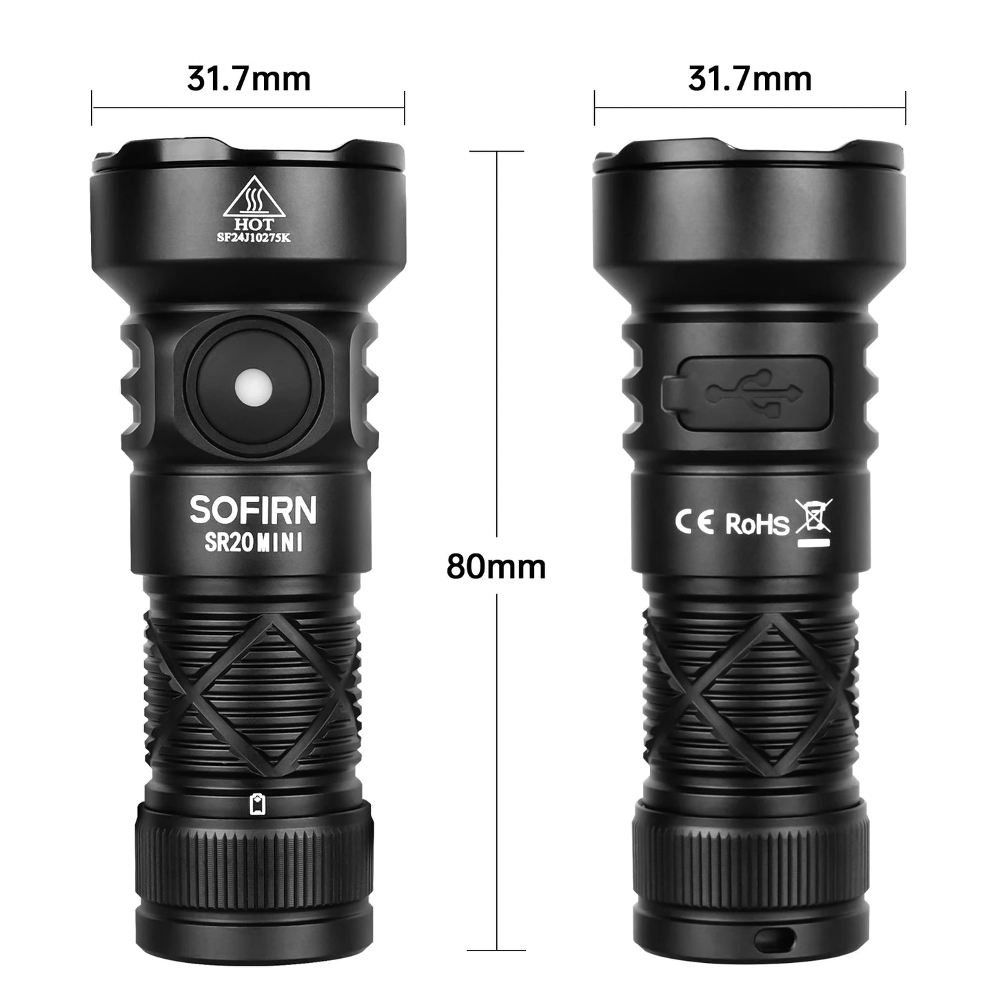 Sofirn SR20 MINI 1200lm Flashlight 18350 White and Red LED Light for Camping, Hunting, and Emergency Situations IP68 Waterproof