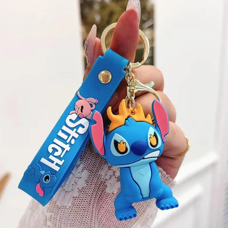 Wholesale Anime Disney Keychain New Mickey Mouse Minnie Lilo & Stitch Doll Keyring Ornament Key Chain Car Pendant Kid Toys Gifts