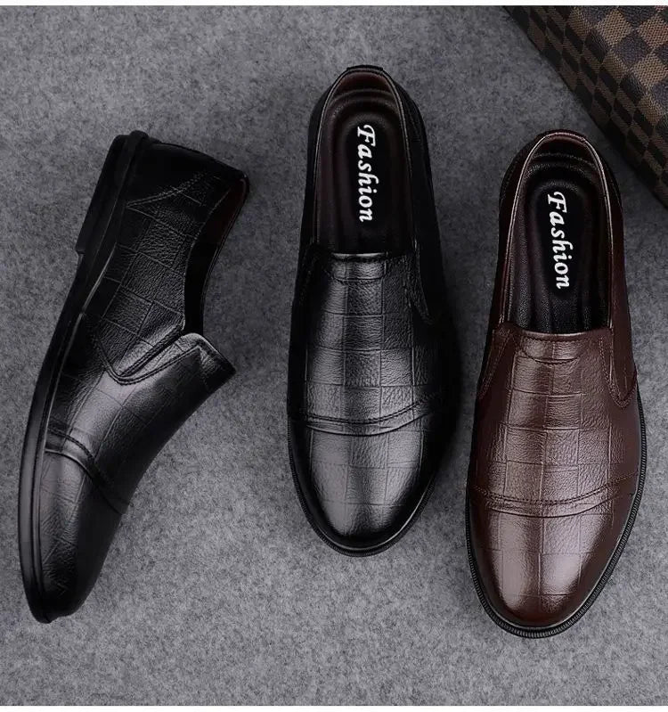 Social Shoe Male Spring Autumn Brown Men's Formal Shoes Round Toe Black Official Leather Casual Cowhide Footwear Clothing Office