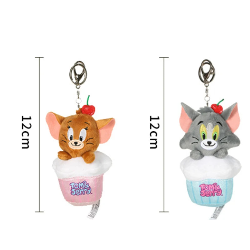Hot 10cm Tom and Jerry Plush Keychain Mouse and Cat Cartoon Plushie Stuffed Animal Pou Doll for Kids Birthday Gift