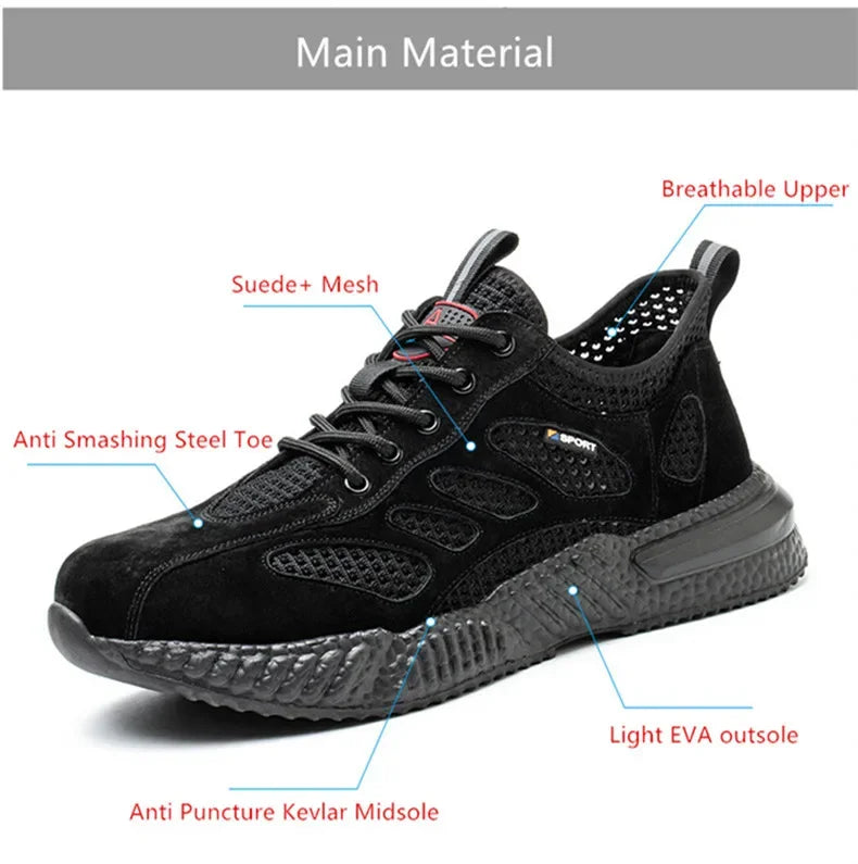 Summer Ssafety Shoes Breathable Lightweight Work Shoes With Steel Toe Anti Puncture Protective Shoe Safety Work Sneakers For Men