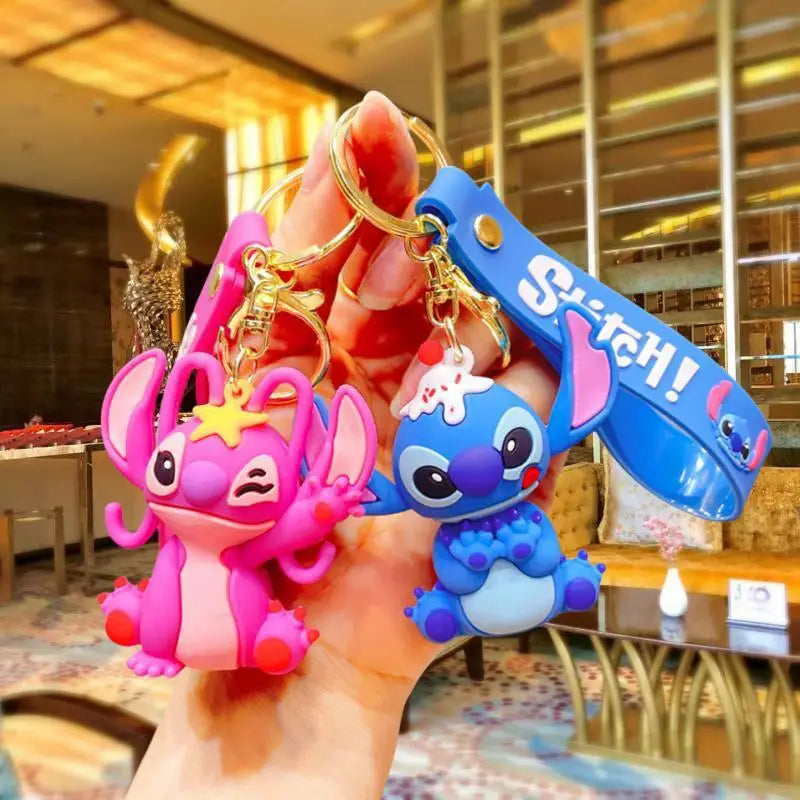 Wholesale Anime Disney Keychain New Mickey Mouse Minnie Lilo & Stitch Doll Keyring Ornament Key Chain Car Pendant Kid Toys Gifts