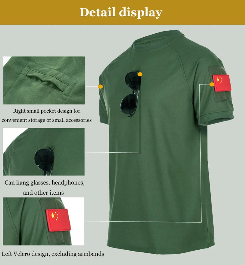 Tactical T-shirt Sport Short Sleeve Men's Summer Quick Dry Short Sleeve Elastic Breathable Workwear Outdoor Running T-Shirt