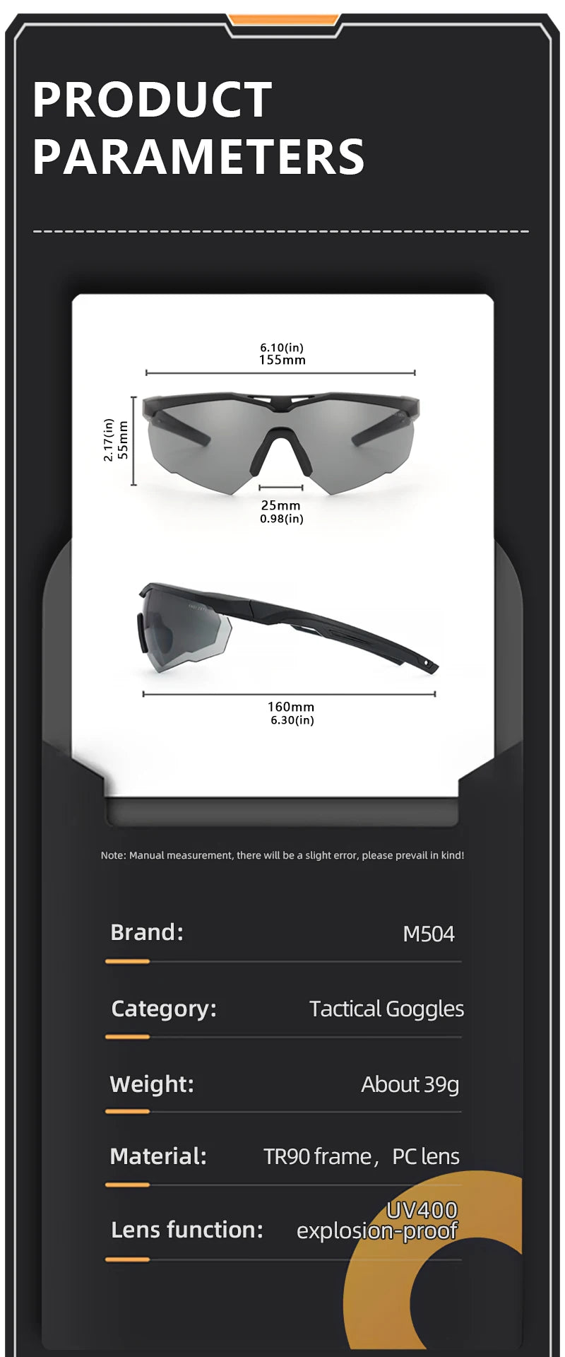 Tactical goggles, UV400, suitable for shooting range, hunting, bulletproof and explosion-proof, mountaineering, hiking