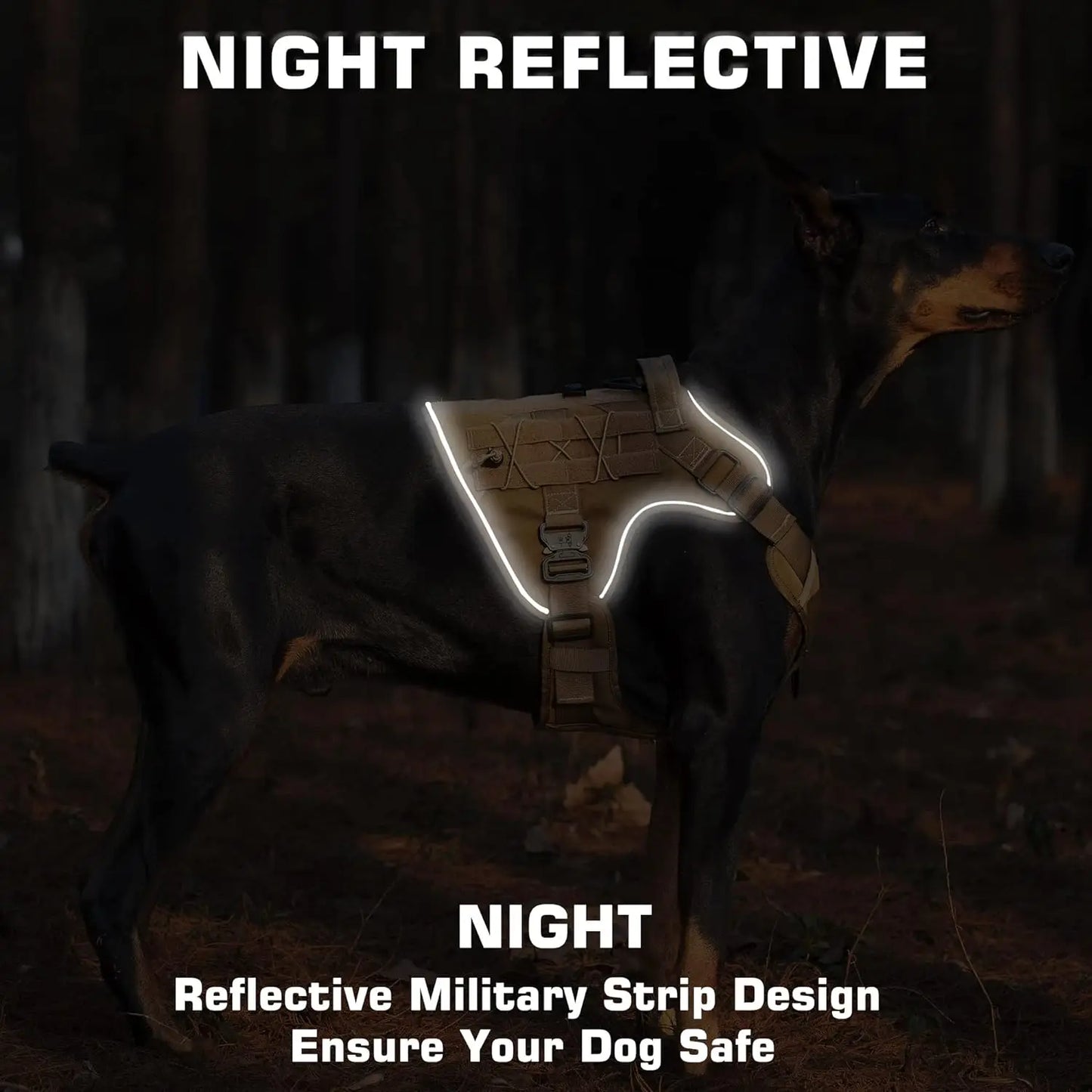 Tactical Dog Harness, two Metal Buckle Heavy Duty Dog Harness with Do Not Pet nameplate Patch, Reflective Military Dog Harness
