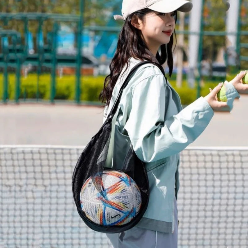 Sports Gym Ball Bag with Zipper Pocket Bag Shoulder Bag Drawstring Storage Oxford Mesh Backpack Basketball Football Pocket Pouch
