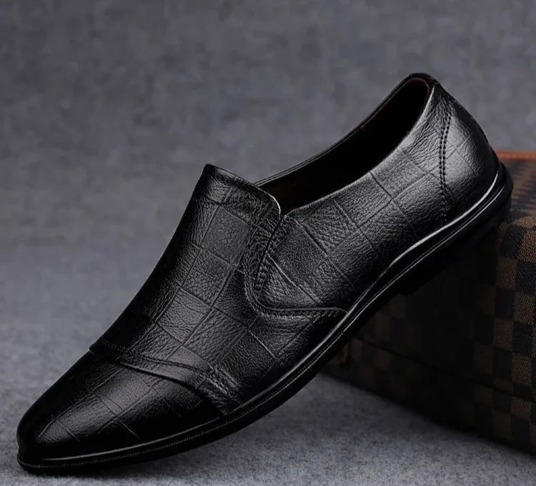 Social Shoe Male Spring Autumn Brown Men's Formal Shoes Round Toe Black Official Leather Casual Cowhide Footwear Clothing Office