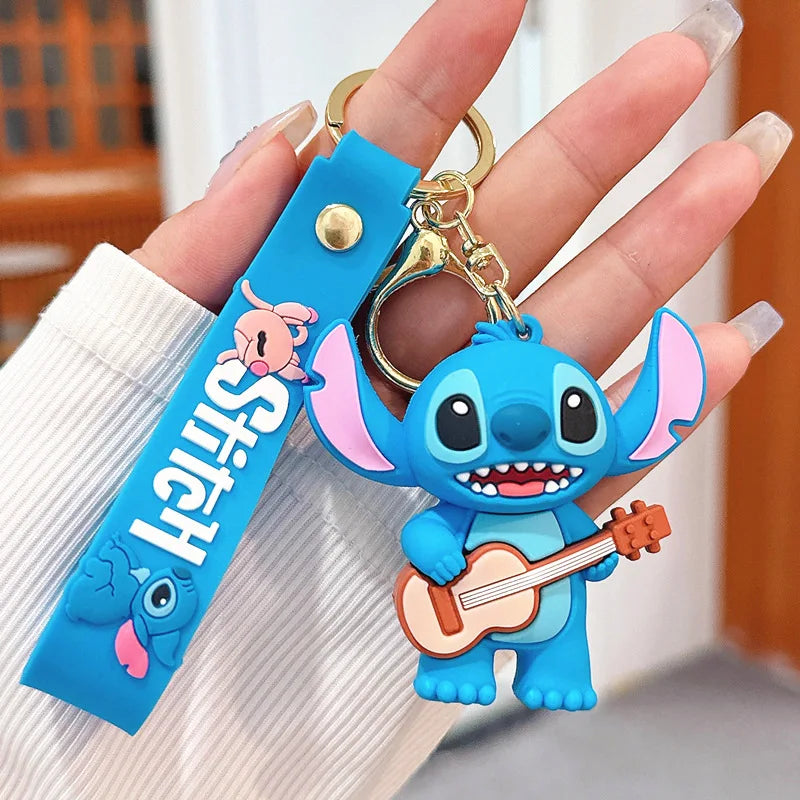 Wholesale Anime Disney Keychain New Mickey Mouse Minnie Lilo & Stitch Doll Keyring Ornament Key Chain Car Pendant Kid Toys Gifts