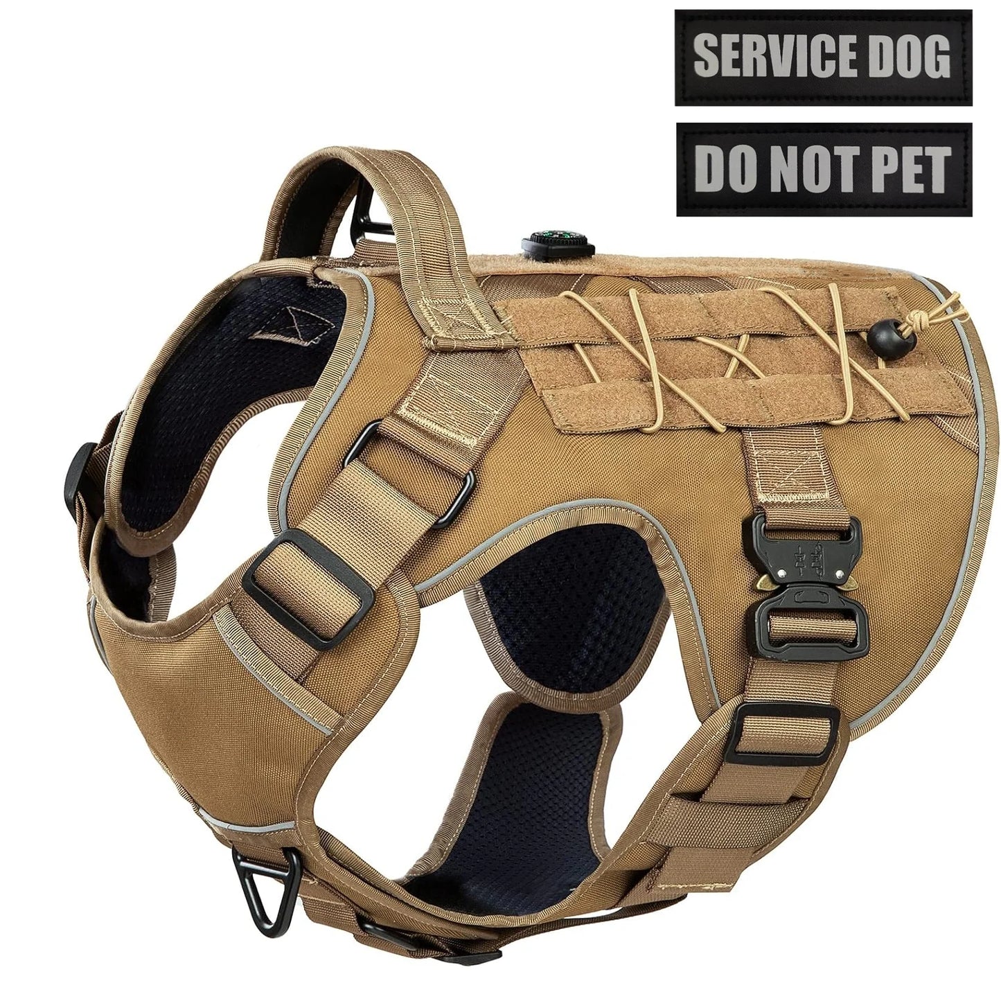 Tactical Dog Harness, two Metal Buckle Heavy Duty Dog Harness with Do Not Pet nameplate Patch, Reflective Military Dog Harness