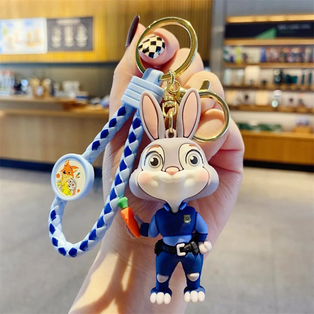 Zootopia Judy Hopps & Nick Wilde Couple Keychain Set - Cute Rabbit & Fox Car Key Rings, Backpack Charms for Fans, Couples, Kids
