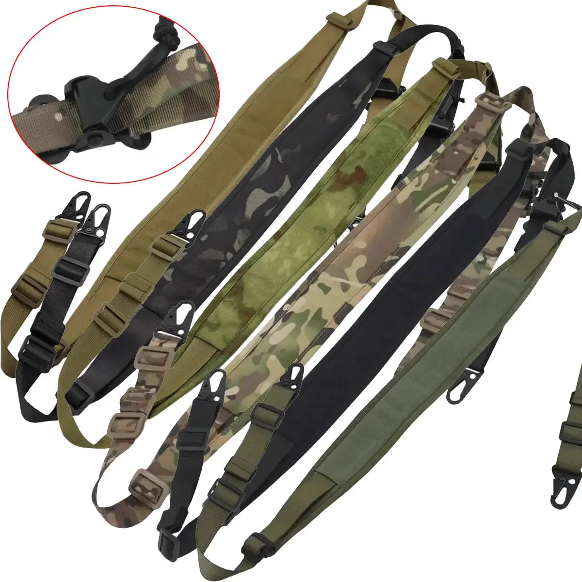 Tactical RSA Mount Padded Rifle Sling Strap Modular 1 and 2 Point 2.25 inch Wide With HK Clip Belt MAGPUL Shooting Gun Hunting