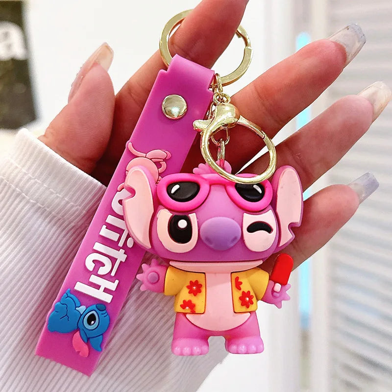 Wholesale Anime Disney Keychain New Mickey Mouse Minnie Lilo & Stitch Doll Keyring Ornament Key Chain Car Pendant Kid Toys Gifts