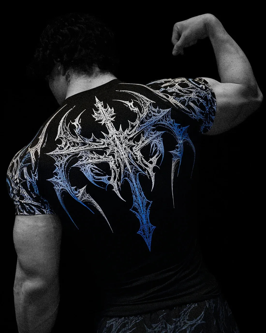 GYM T-shirt Men's Dark Gothic Print Muscle Tee High Elasticity And Quick Drying Exercise For Bodybuilding Training 2025 Summer