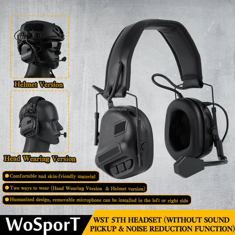 Tactical Helmet Headset with Fast Helmet Rail Adapter Airsoft Communication Headphone Outdoor Hunting Shooting Headset