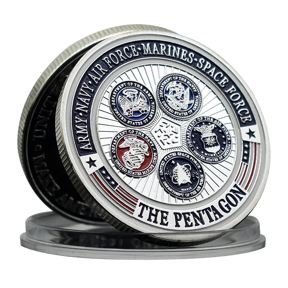 US Department of Defense Army, Navy, Air Force, Marines and Space Force The Penta Gon Silver Coin Military Commemorative Medal