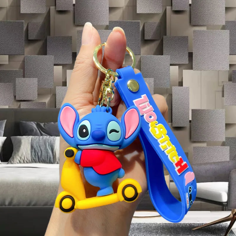 New Cartoon Anime Disney Keychain Mickey Mouse Minnie Lilo & Stitch Doll Keyring Ornament Key Chain Car Pendant Kids Toys Gift
