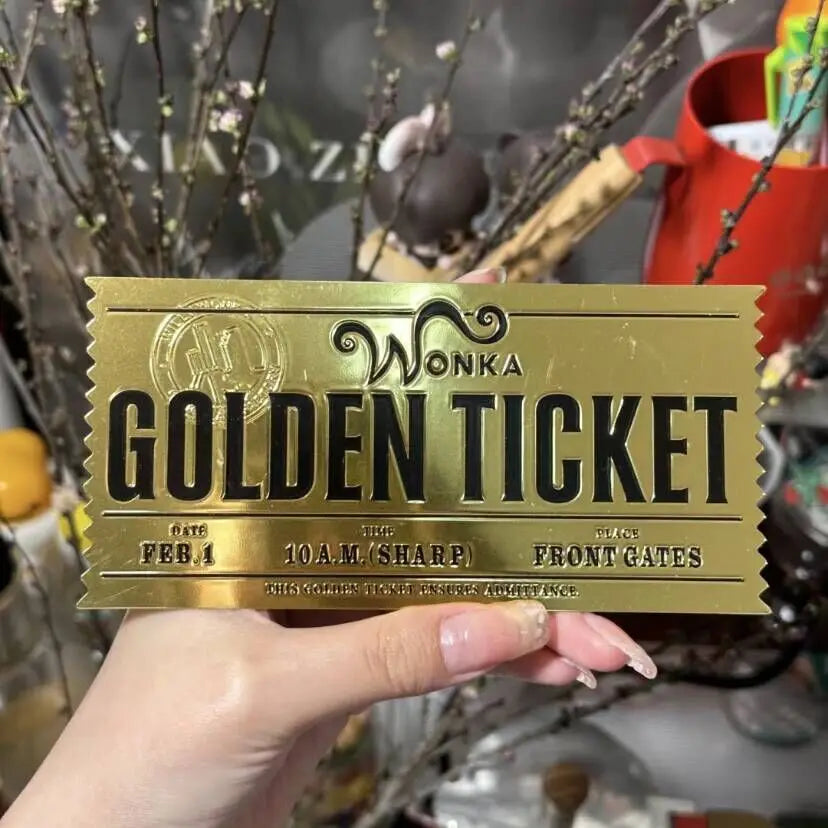 Wonka Charlie Chocolate Golden Ticket Anime Gold Voucher Brooch Pin Badges Metal Pins Bookmark Collection Valentine's Day Gift