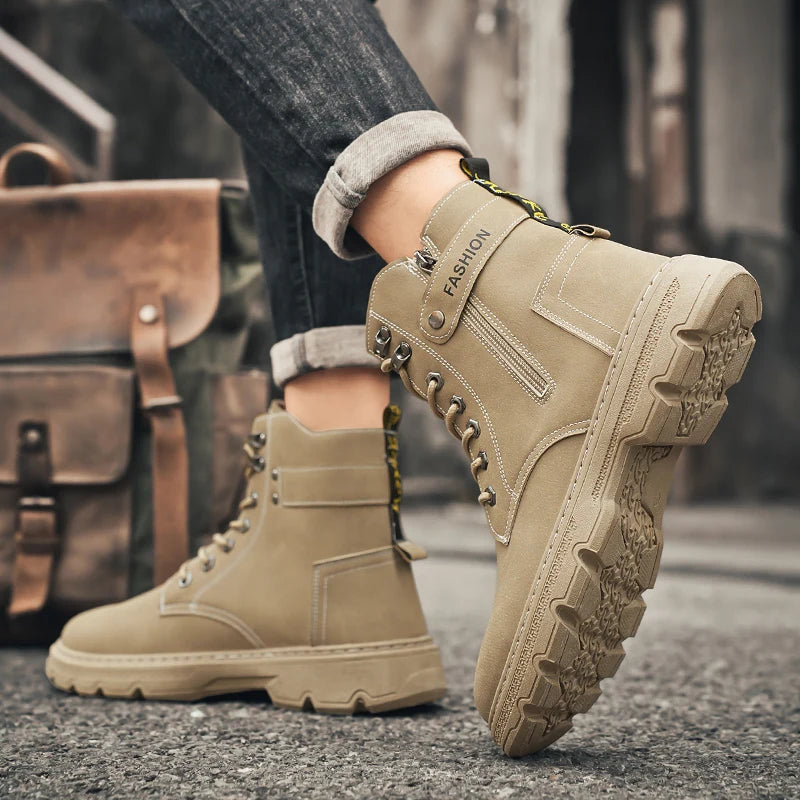 High-top boots, British style, casual and versatile, men's shoes for workwear