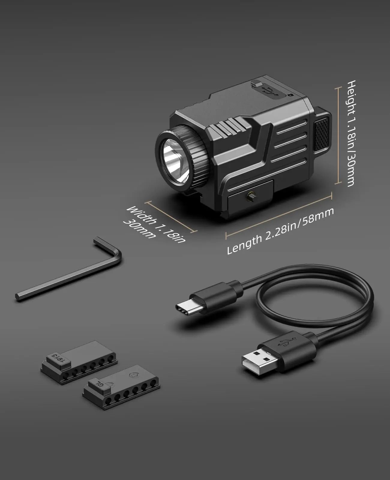Tactical Flashlight 800 Lumens LED Light with Pistol Picatinny and GL Rails USB Rechargeable Strobe Mode