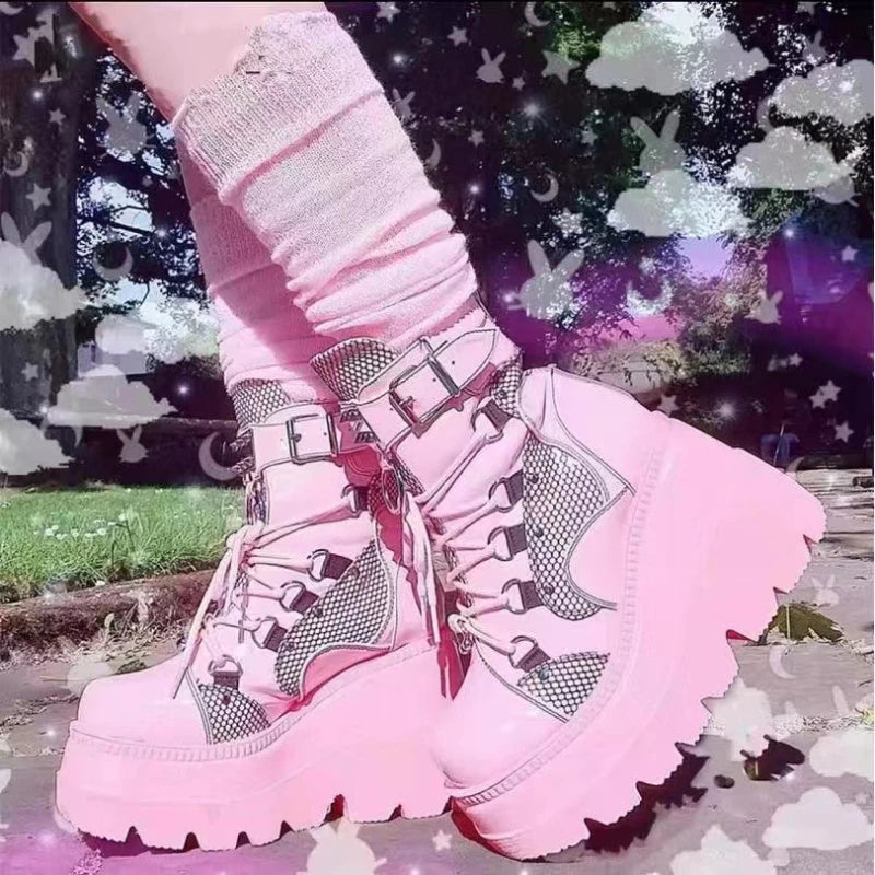 Women's Boots 2022 Autumn Women Ankle Boots Platform Wedges High Heels Short Boots New Fashion Design Zip Cosplay Shoes of Women
