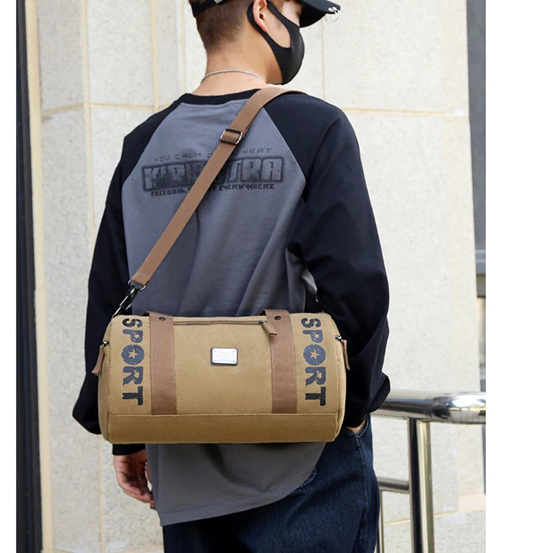 Gym Bag for Man Canvas Sports Fitness Tote Travel Luggage Handbag Outdoor Shoulder Duffle Training Tactical Bag Male Rucksack