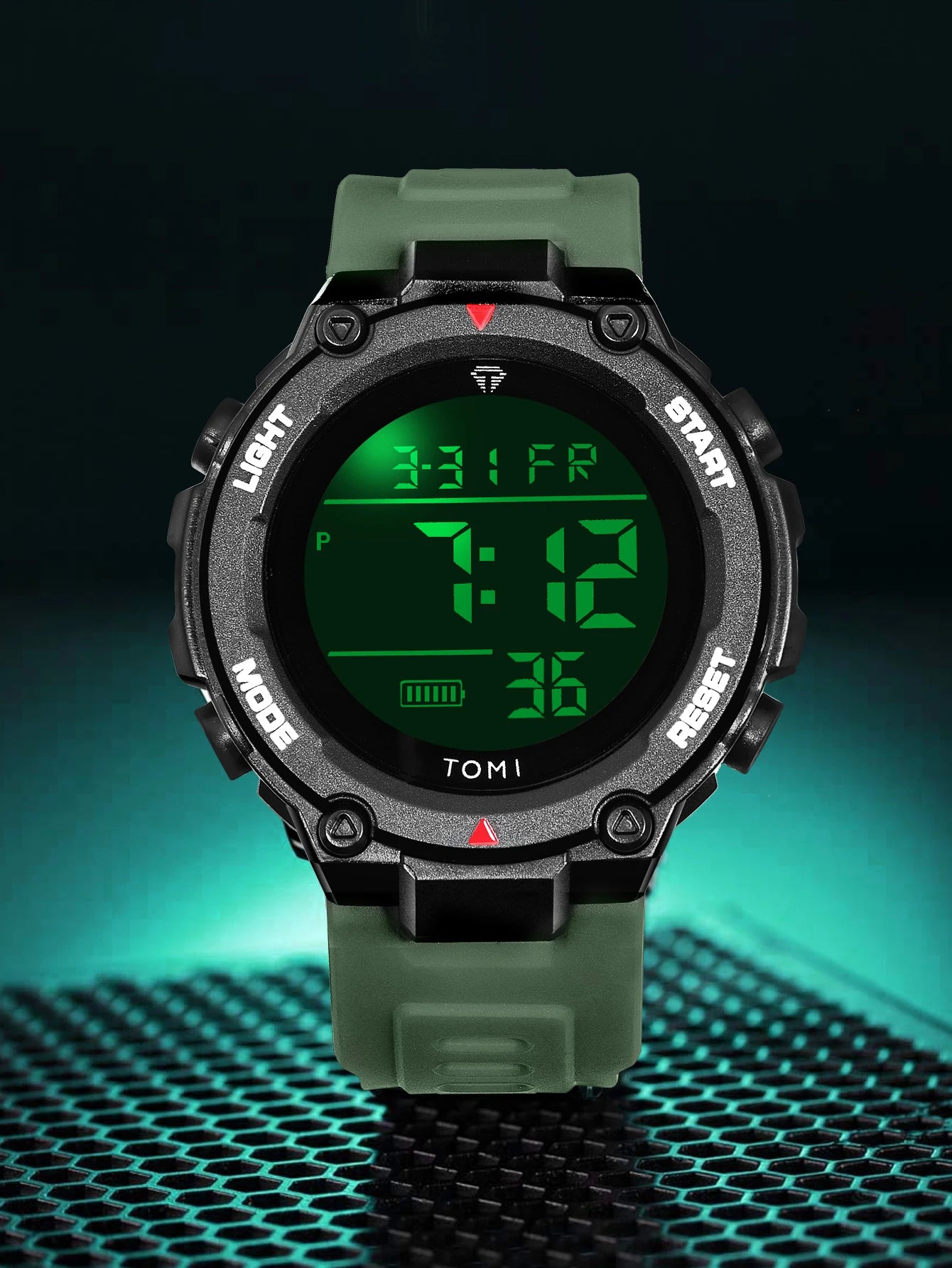 TOMI Tactical Digital Watch Military Green Black 4-Button Sport Modes Shockproof Waterproof Outdoor Hiking