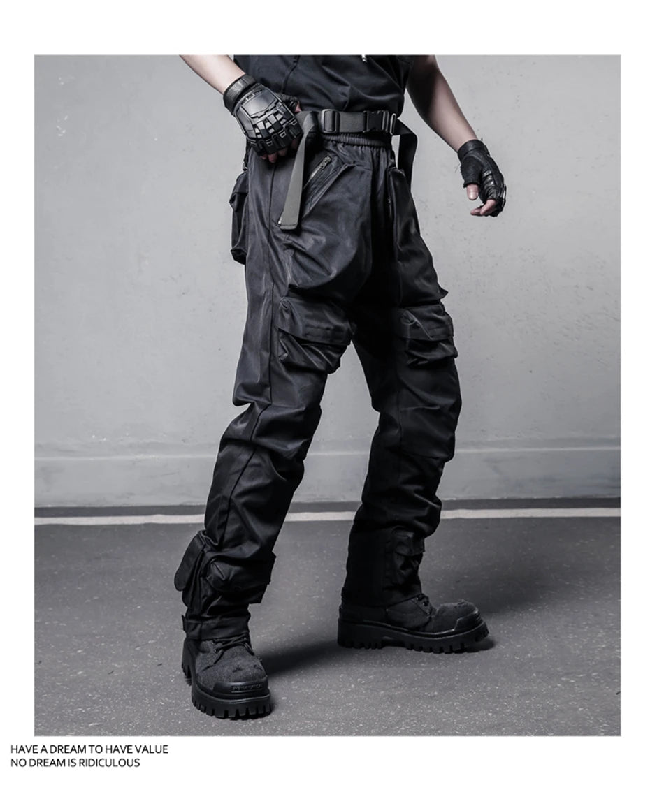 Tactical Cargo Pants Men Streetwear Hip Hop Multiple Pockets Paratrooper Trousers Functional Elastic Waist Casual Pant Techwear