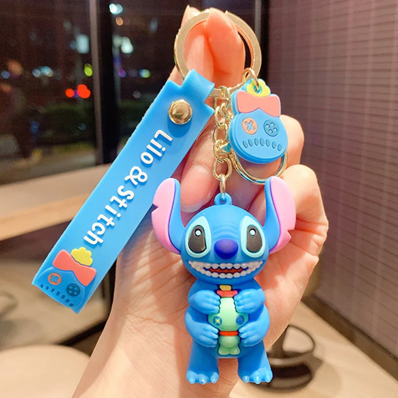 Wholesale Anime Disney Keychain New Mickey Mouse Minnie Lilo & Stitch Doll Keyring Ornament Key Chain Car Pendant Kid Toys Gifts