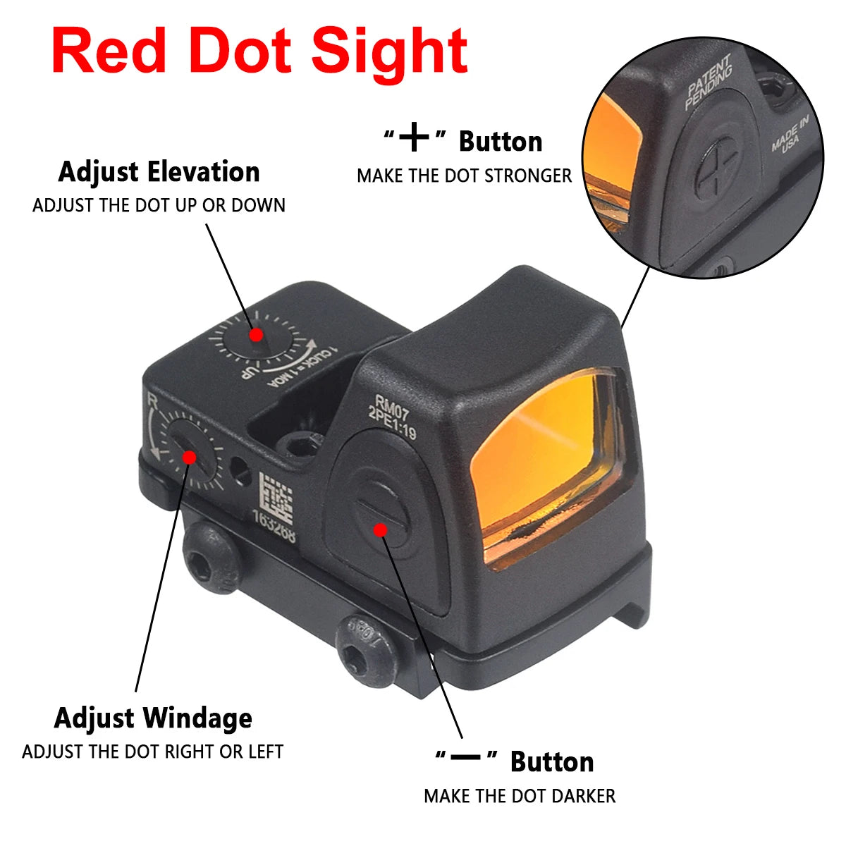 Red Dot Sight Scope RM-CC Mini Red Dot Tactical Optics Riflescope Fit 20mm Rail RMT Rifle Sight Hunting Metal-RM-HD Laser Gk