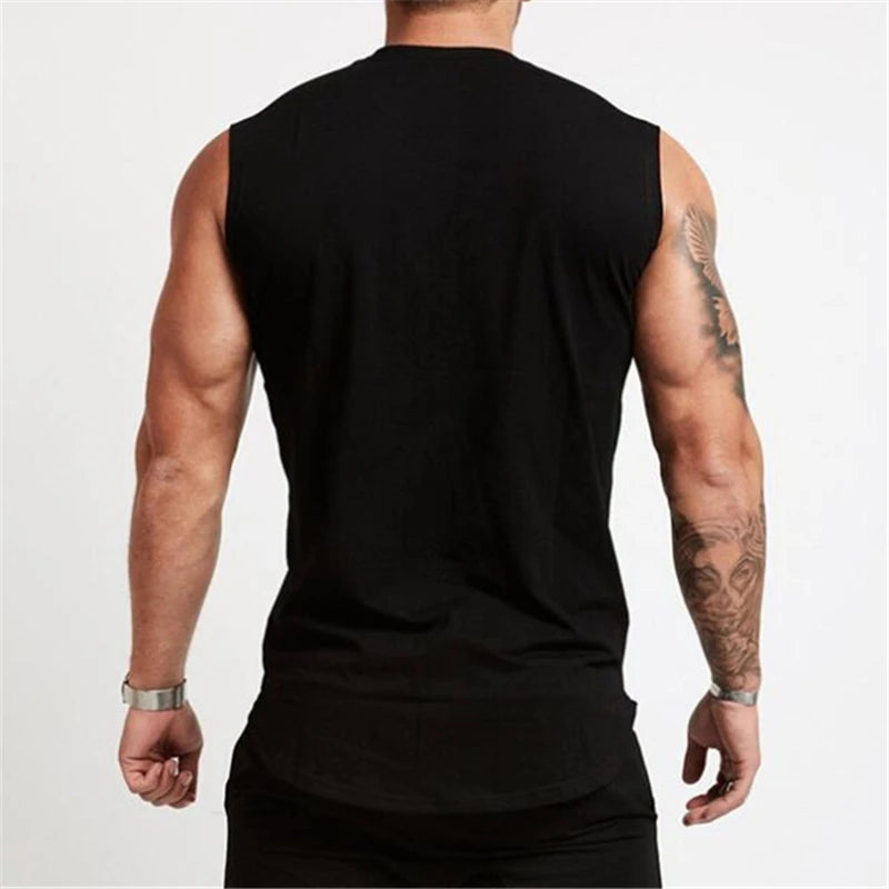Gym Running Workout Sleeveless T-Shirts Cotton Breathable Tank Tops Men's Bodybuilding Fitness Sportwear Training Muscle Vests