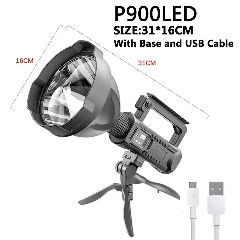 Portable Powerful LED Flashlight Mountable Bracket Handheld Searchlight USB Rechargeable Spotlight Waterproof Torch Light