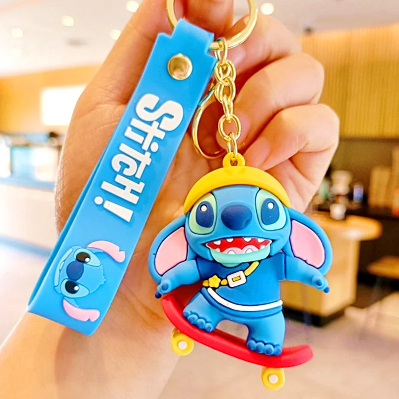 Wholesale Anime Disney Keychain New Mickey Mouse Minnie Lilo & Stitch Doll Keyring Ornament Key Chain Car Pendant Kid Toys Gifts
