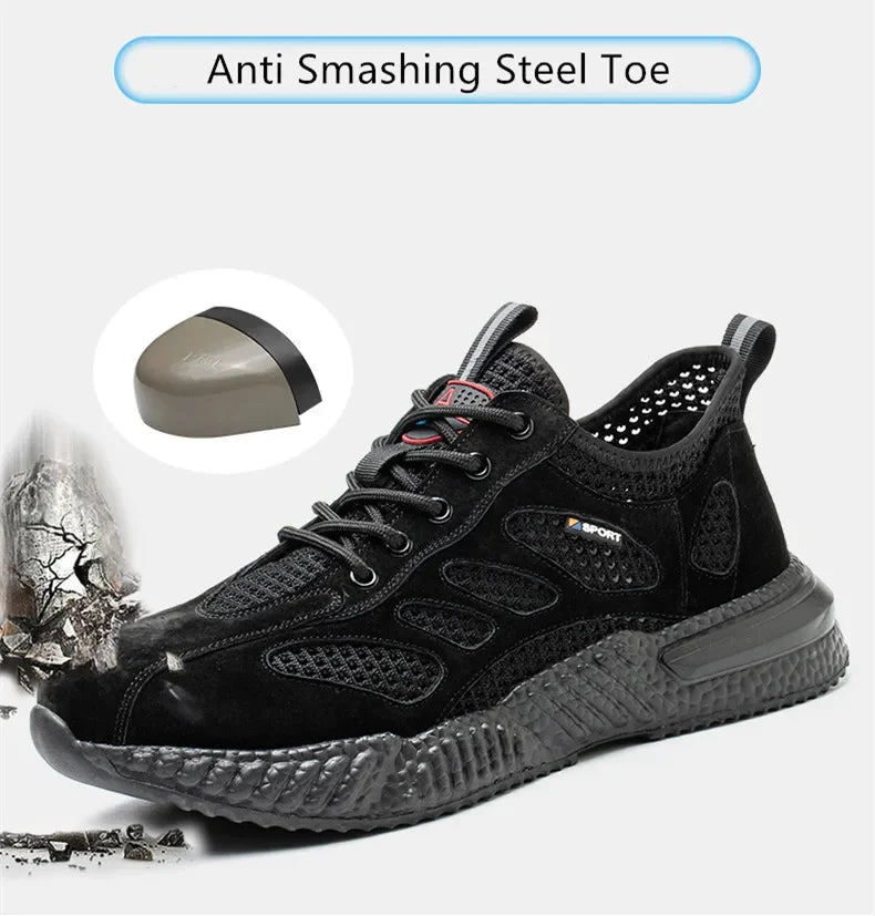 Summer Ssafety Shoes Breathable Lightweight Work Shoes With Steel Toe Anti Puncture Protective Shoe Safety Work Sneakers For Men