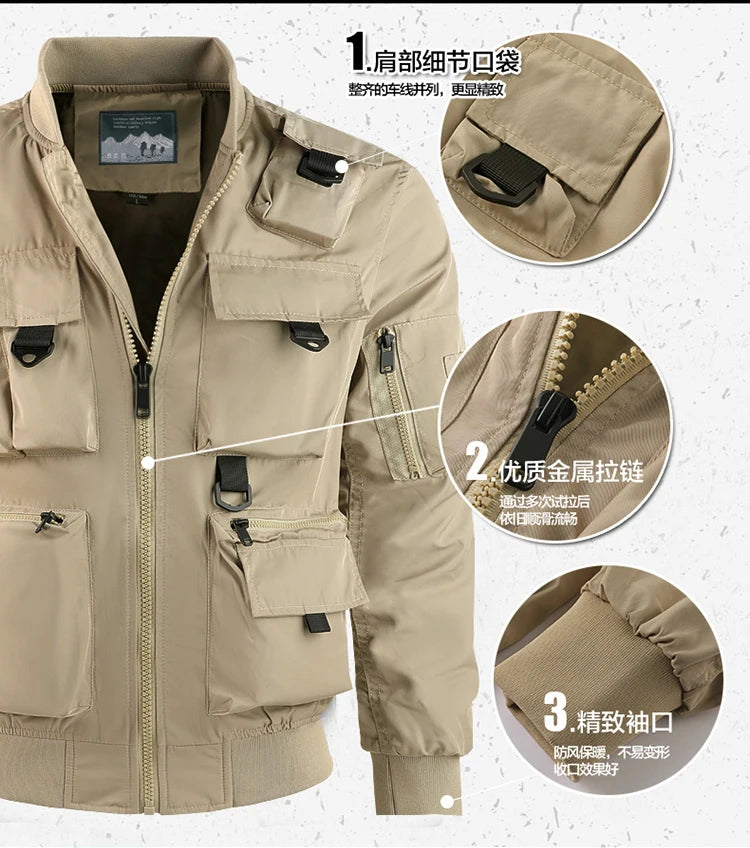 Tactical Jacket Men Autumn and Winter Casual Versatile Trend Outdoor Safari Style Cargo Coat Windproof Campus Clothing