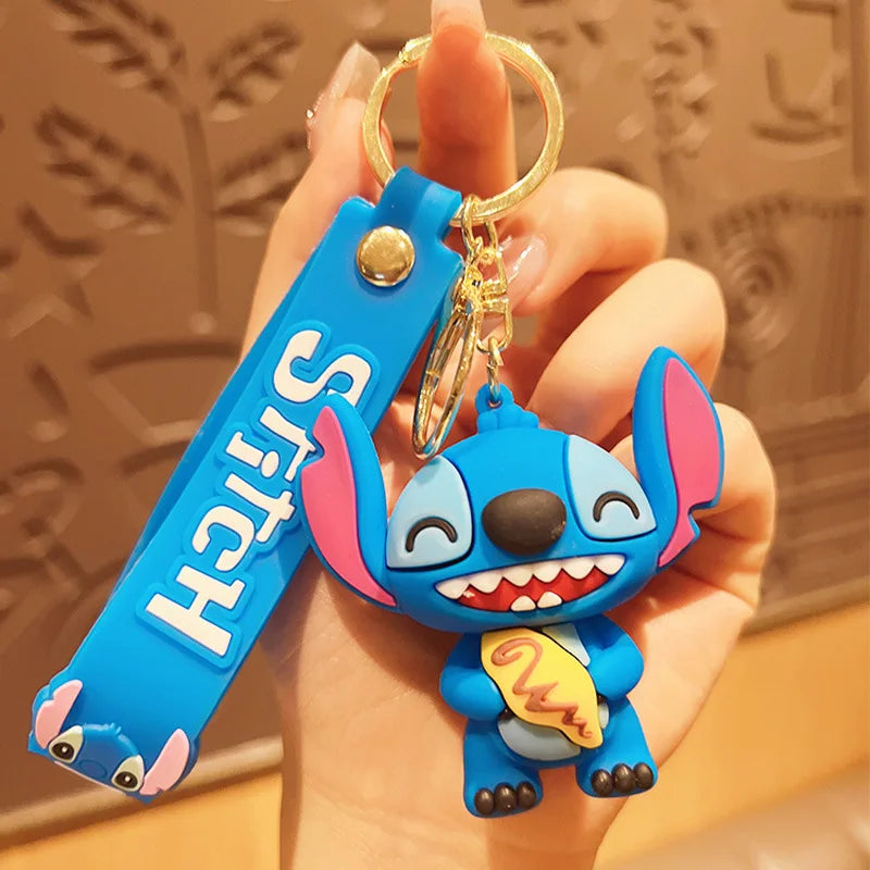 Wholesale Anime Disney Keychain New Mickey Mouse Minnie Lilo & Stitch Doll Keyring Ornament Key Chain Car Pendant Kid Toys Gifts