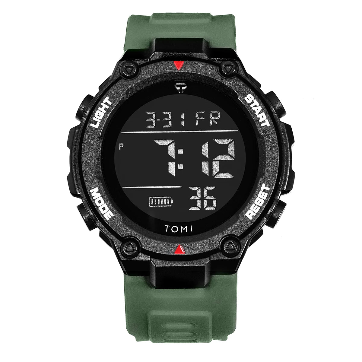 TOMI Tactical Digital Watch Military Green Black 4-Button Sport Modes Shockproof Waterproof Outdoor Hiking