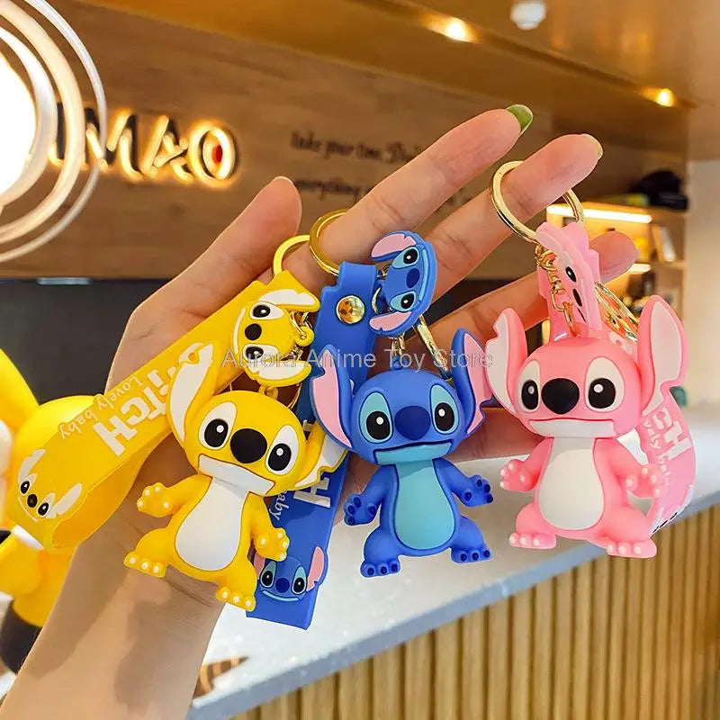 New Cartoon Anime Disney Keychain Mickey Mouse Minnie Lilo & Stitch Doll Keyring Ornament Key Chain Car Pendant Kids Toys Gift