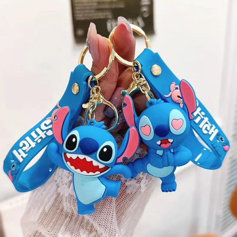 Wholesale Anime Disney Keychain New Mickey Mouse Minnie Lilo & Stitch Doll Keyring Ornament Key Chain Car Pendant Kid Toys Gifts