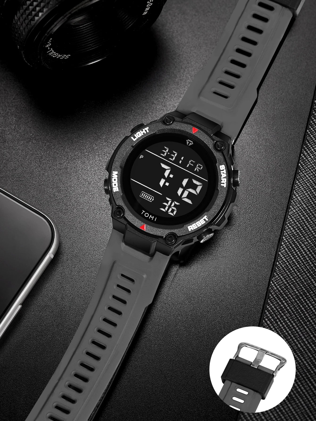 TOMI Tactical Digital Watch Military Green Black 4-Button Sport Modes Shockproof Waterproof Outdoor Hiking