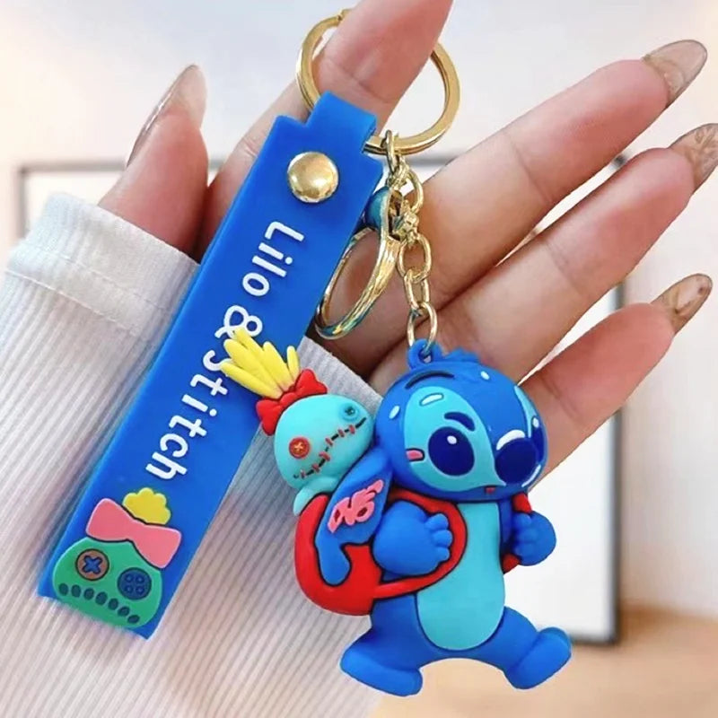 Wholesale Anime Disney Keychain New Mickey Mouse Minnie Lilo & Stitch Doll Keyring Ornament Key Chain Car Pendant Kid Toys Gifts