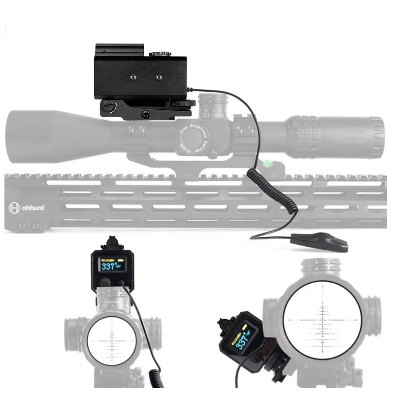 Mini Laser Rangefinder Rifle Scope with Red Dot, Multifunction Tactical Hunting Laser Range Finder, Mount on Gun, 1200m