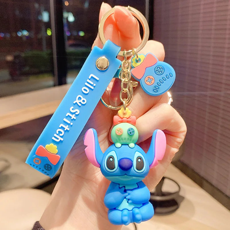 Wholesale Anime Disney Keychain New Mickey Mouse Minnie Lilo & Stitch Doll Keyring Ornament Key Chain Car Pendant Kid Toys Gifts
