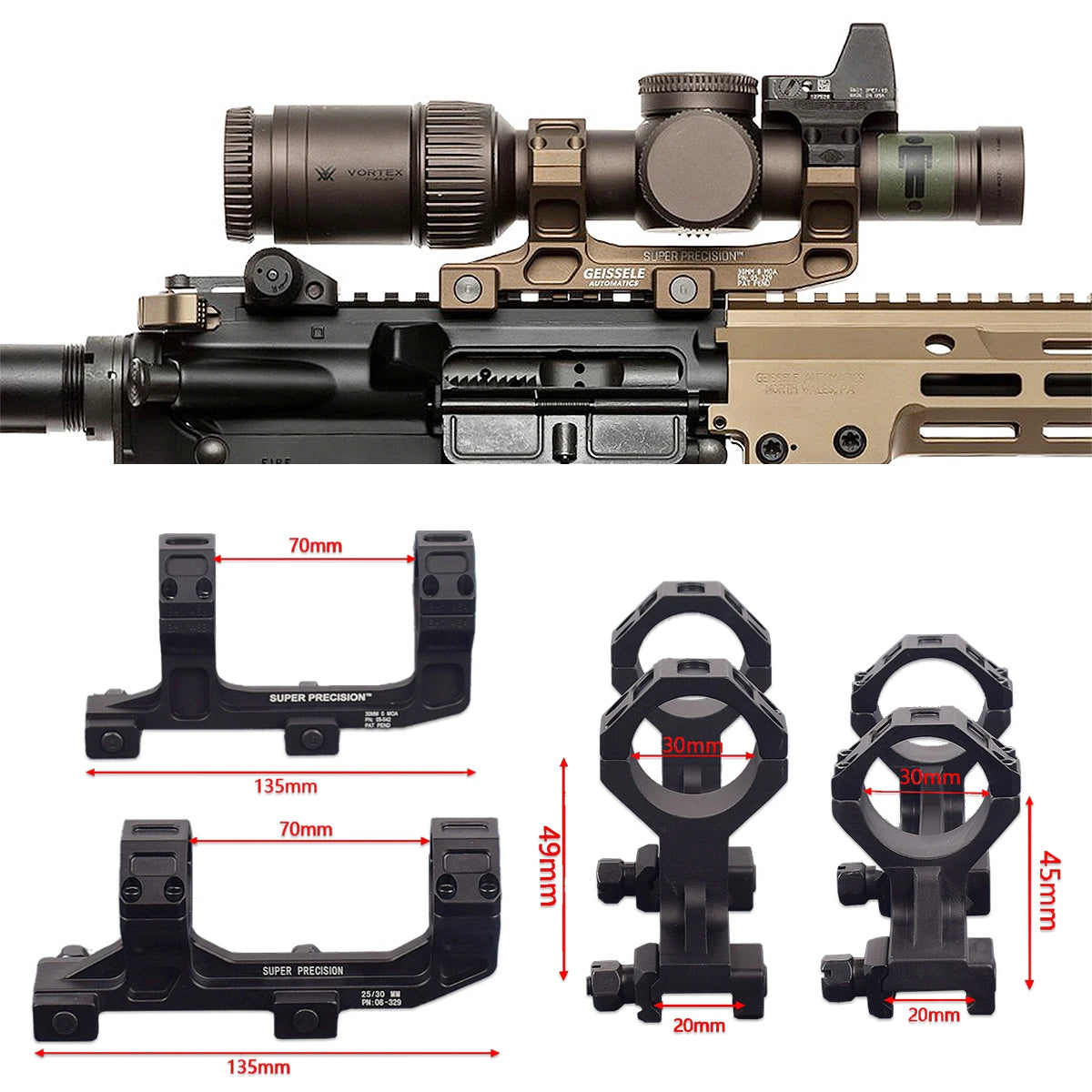 ROF-90/45 RM Red Dot Sight Raiser Mount For GEISSELE SUPER PRECISION 25.4/30mm Ring Scope Mount Rifle AR15 M4 M16
