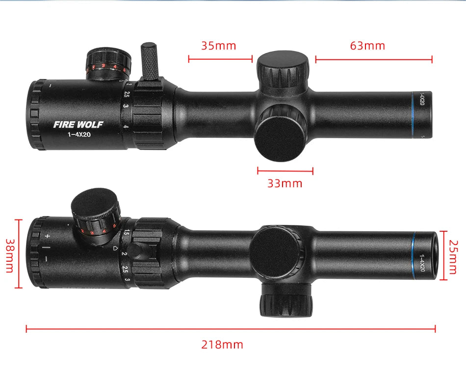 FIRE WOLF 1-4x20 Rifle Scope Green Red Illuminated Riflescope Range Finder Reticle Rifle Scope Air Rifle Optical Sight Hunting
